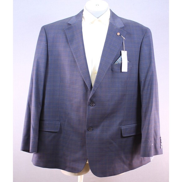 Oak Hill Sport Coat Mens Blue Glen Plaid Stretch Blazer Pocket Square 3XL 54-56 - Picture 10 of 11